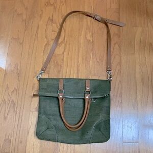 Cork cross body satchel with leather trim